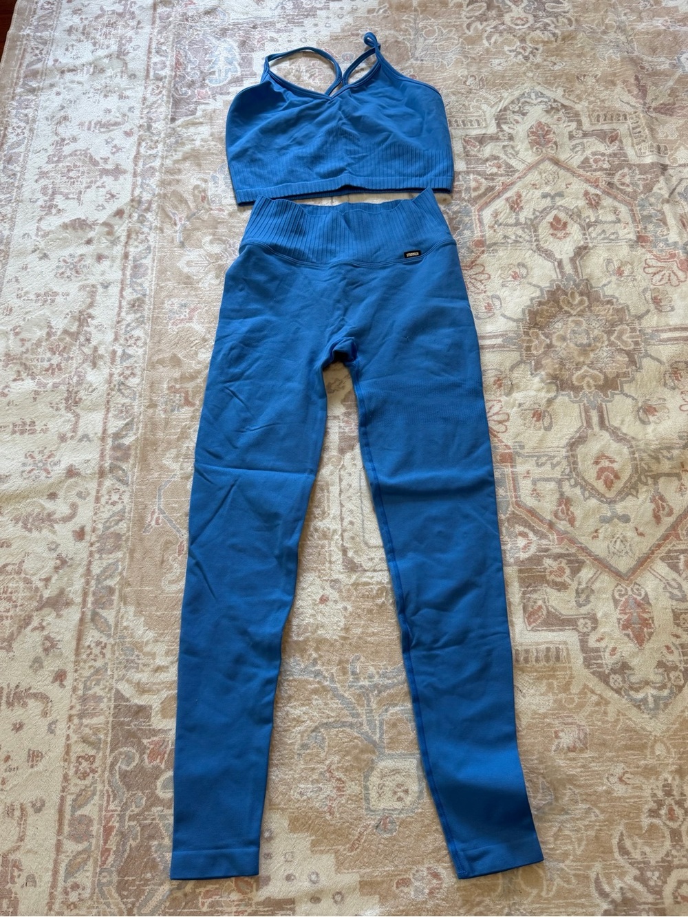 SM/MED STRONGER Blue Women's High-Waist Leggings and matching Sports Bra